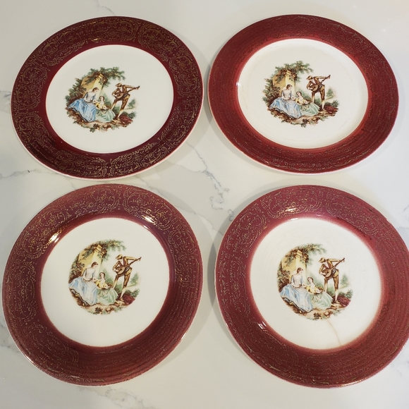 Sebring Pottery Serenade Maroon & 22 Kt. gold trim plates (4) - Picture 5 of 15